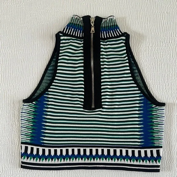 Torn by Ronny Kobo Blue Black Graphic stretch knit halter style Tank Top - Picture 4 of 8
